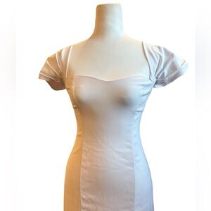 Abercrombie & Fitch White Puff Sleeve Midi Dress NWT XS Petite Satin Sweetheart